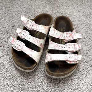 White and pink floral Birkenstocks size 10 little girls.